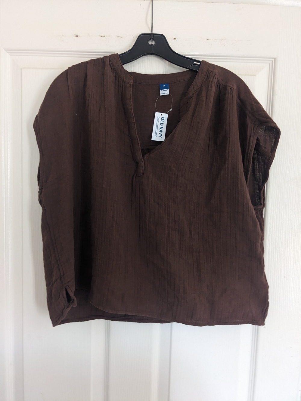 Old Navy Chocolate Brown Cotton Gauze V-Neck Button-Front Blouse